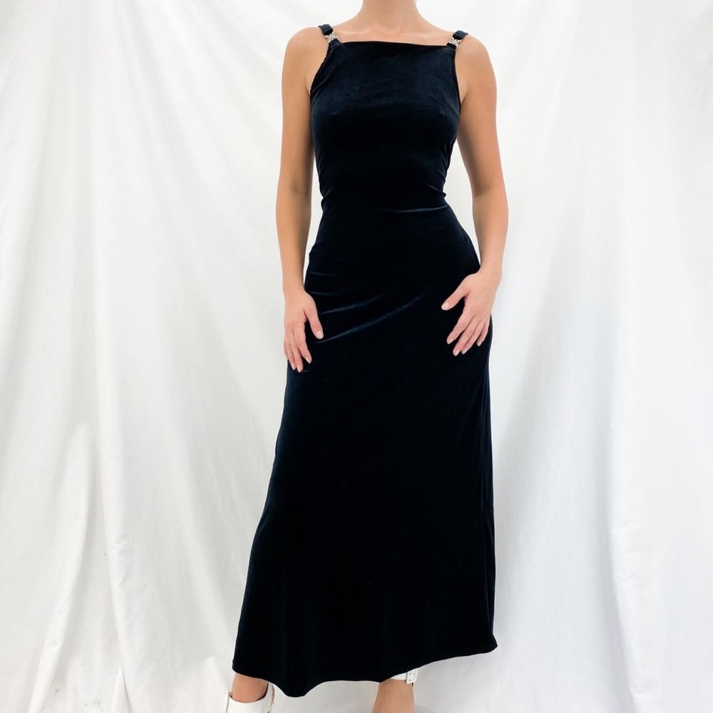90s Betsy & Adam by Jasmine Black Velvet, NYE, Maxi Cocktail Dress, Size 10